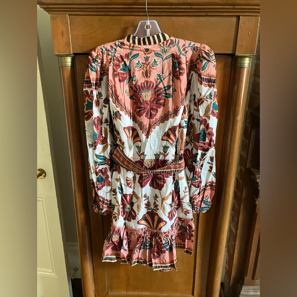 Farm Rio Floral long sleeve mini dress with Belt Sz M NWOT - Picture 5 of 5